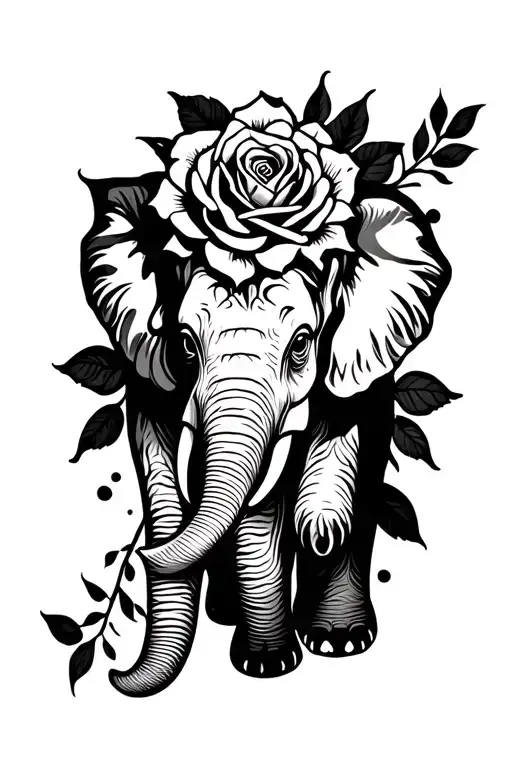 Elephant With Roses