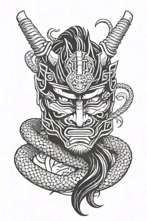 Samurai Mask With Snake