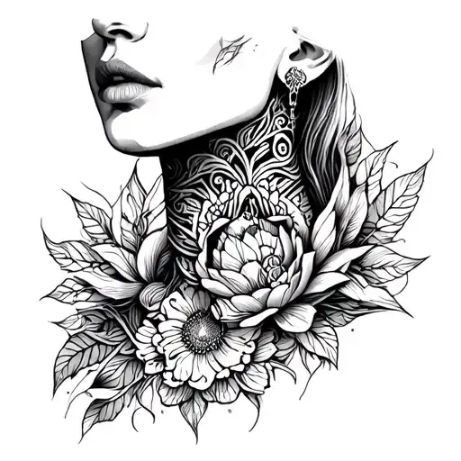 Black Art Neck Tattoo Design