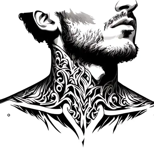 Black Art Neck Men Agressive Tattoo Design