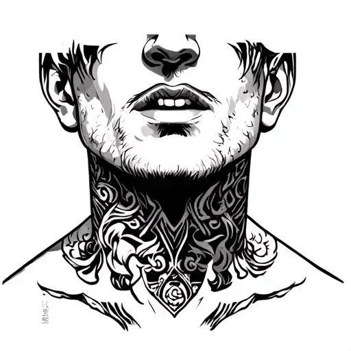 Black Art Neck Men Agressive Tattoo Design