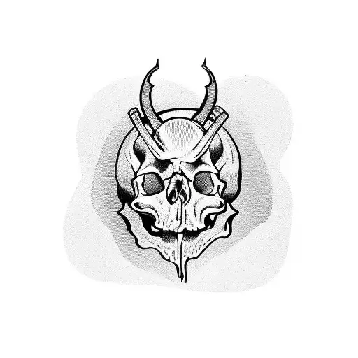 Woodcut Skull With Heart Shaped Eyes