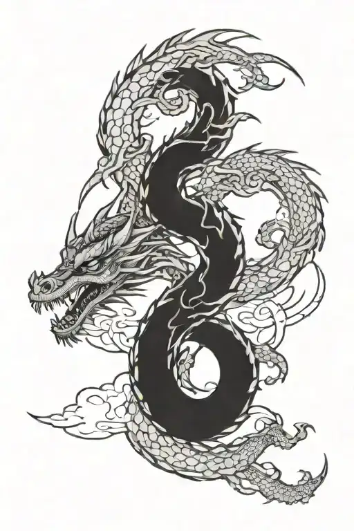 Dragon Out Side The Moon Merging Together