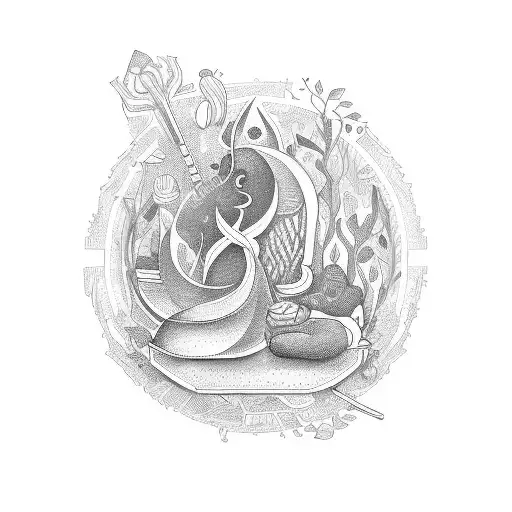 A Stylized Representation Of A Vegetarian Diet Incorporating Elements Of Nature And Music