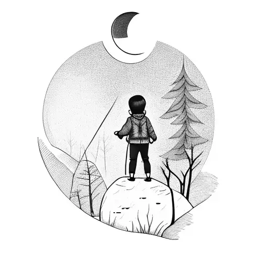 Boy In Forest Staring At Moon