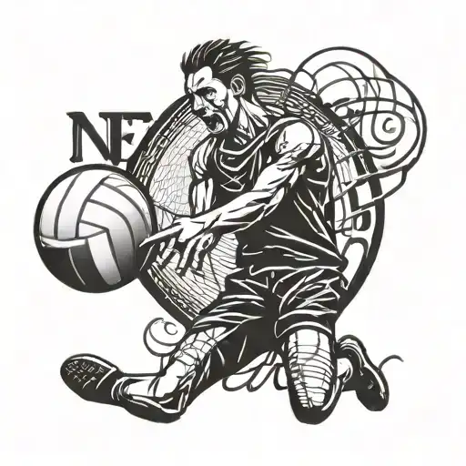 A Volleyball Player Spiking A Ball With The Word 'Nephew' Incorporated Into The Design