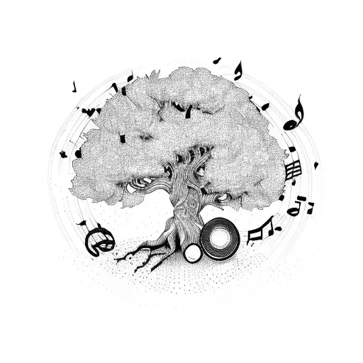 A Majestic Tree Made Up Of Various Musical Instruments Surrounded By Animals