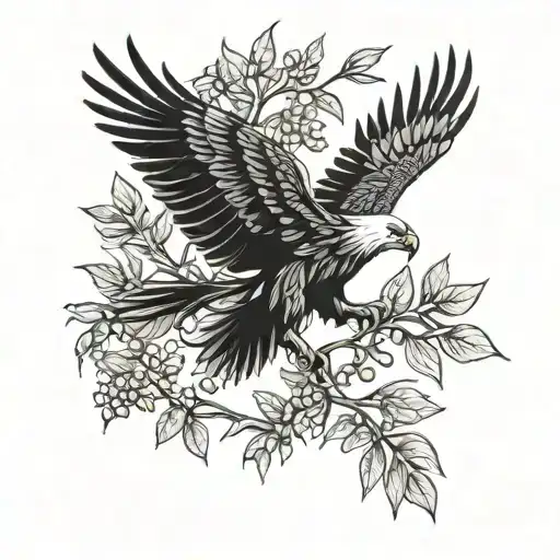 Eagle Soaring Burning Bush Olive Leaves