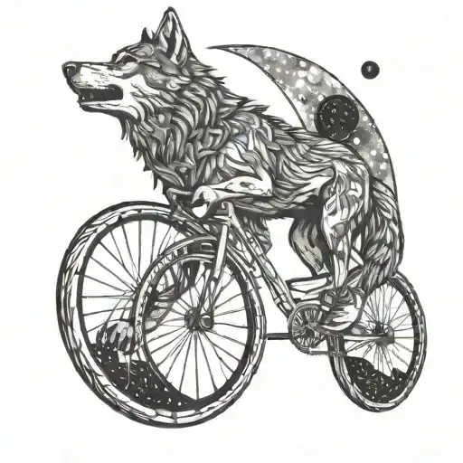 A Wolf Howling At A Crescent Moon While Riding A Bicycle Through A Galaxy