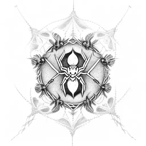 A Dark And Intricate Design Of A Gothic Castle With Spiders Forming A Web Around It