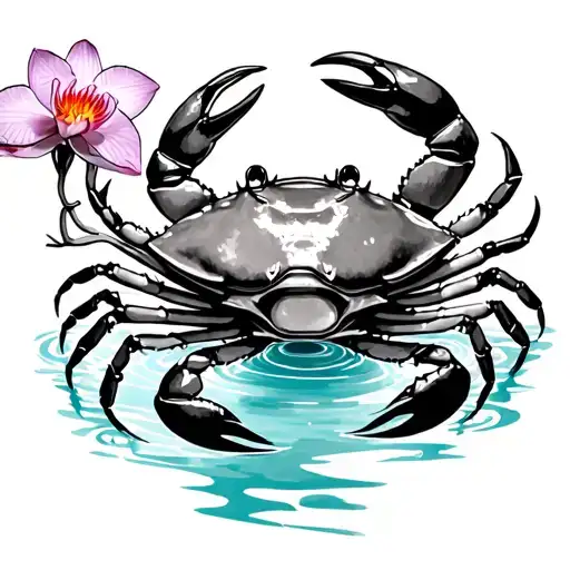 Orchid And Water Lilly Around Crab That's Full Of Water Bearer And Pisces