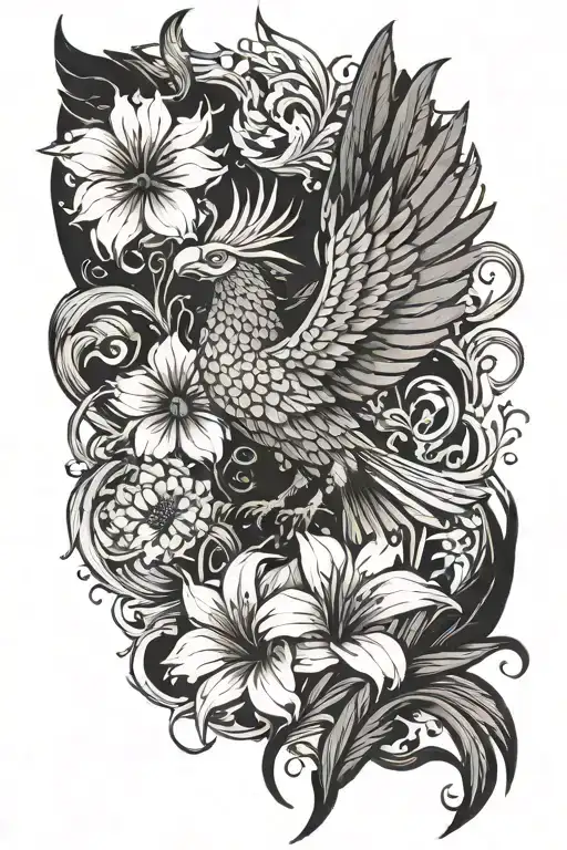Phienix Rising From The Ashes With Flower In The Background