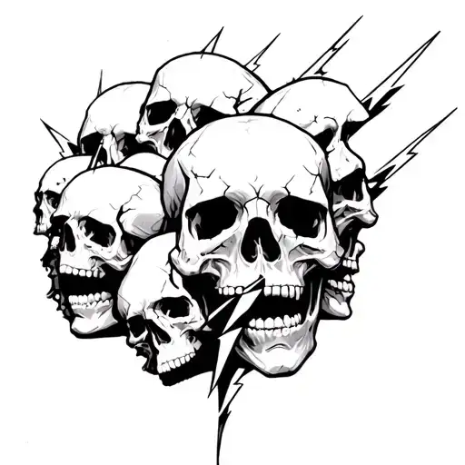 Pile Of Old Cracked Skulls With Black Lighning Bolt