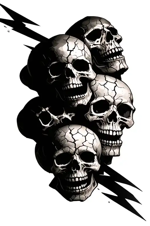 Pile Of Old Cracked Skulls More Than 13 With Black Lighning Bolt