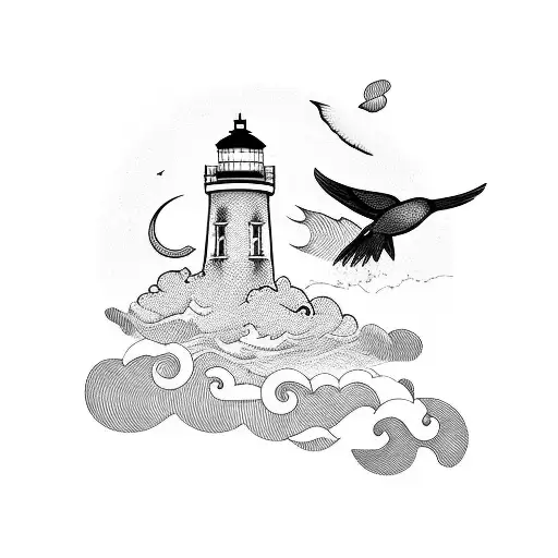 Lovebirds Flying Over A Lighthouse At Sunset