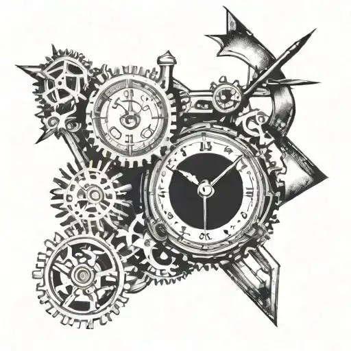 An Arrow With A Watch In The Center Showing Exposed Gears