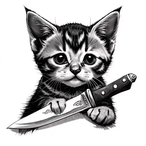 Kitten With A Knife And Nose Ring