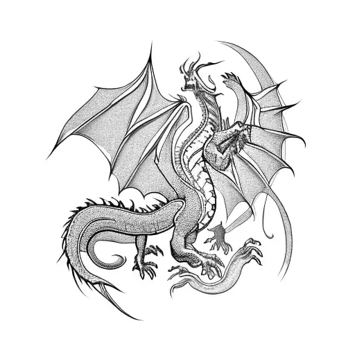 A Majestic Dragon Coiling Around A Blooming Flower