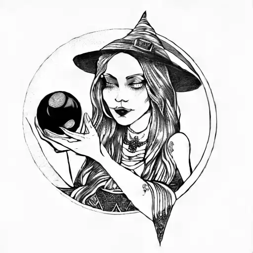 A Witch Holding A Crystal Ball
