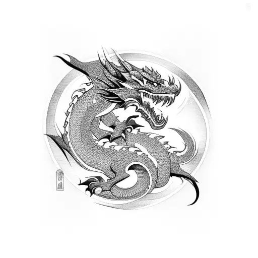 A Powerful Dragon Surrounded By Cherry Blossom Trees