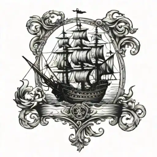 Pirate Ship Sailing Inside The Whiskey Bottle