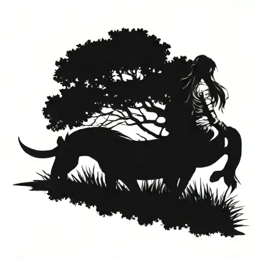 Rowan Tree Next To Female Warrior With Pig Tails And A Horse