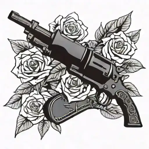 One Long Revolver Gun With Roses Lined