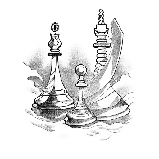 Chess Pieces In A Battle On A Stormy Sea
