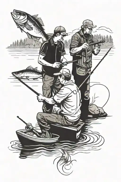 Fishing With Dad On Lake Side