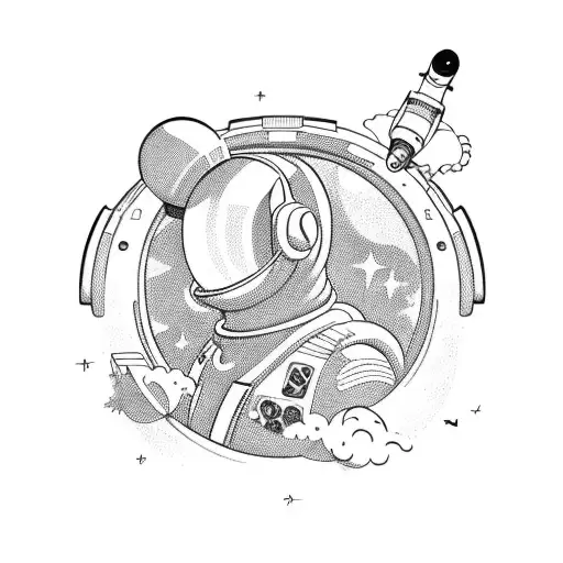 A Ba Pin-up Style Astronaut Floating In Space With A Nintendo Controller As Their Spaceship Controls