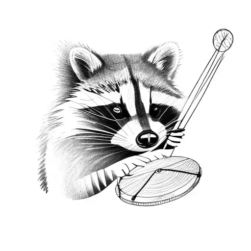 A Raccoon Playing The Drums In A Forest