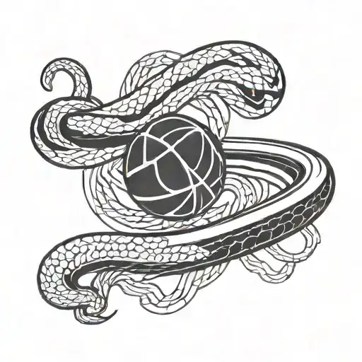 Minimalist Basketball And Coiled Mamba Snake
