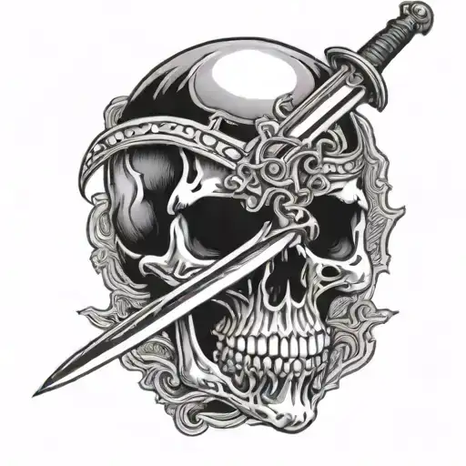 A Skull With A Sword Going Through Its Head