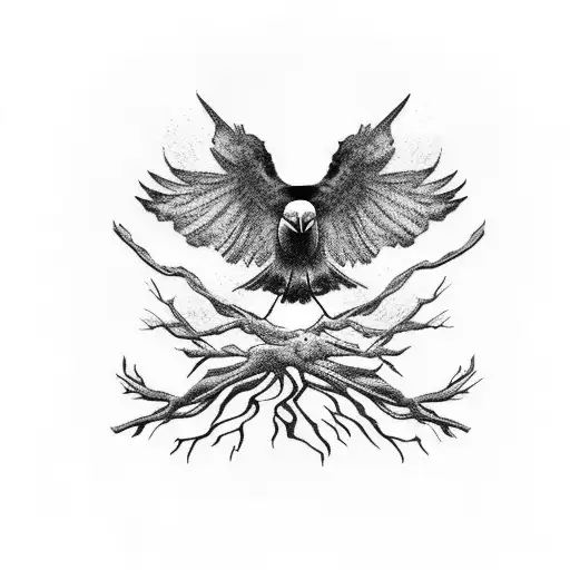 Raven Standing On A Dying Tree Branch