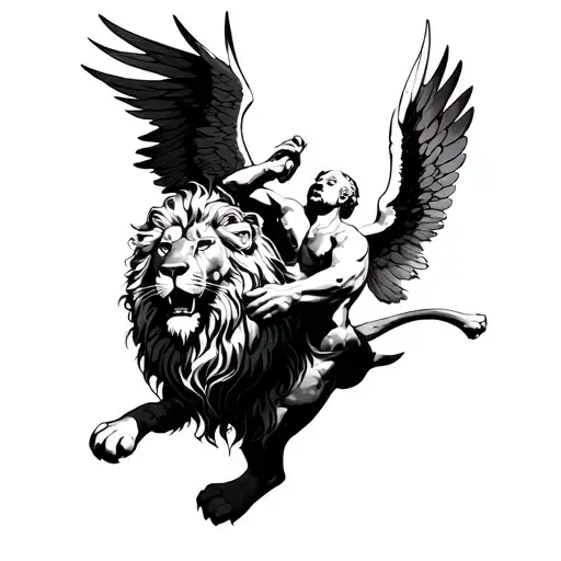 Lion Fightig With A Angel Falling