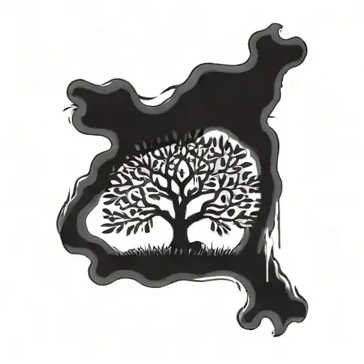 A Camouflage-patterned Olive Tree With Bullets And Grenades Hanging From Its Branches