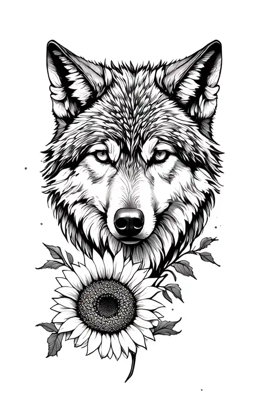 Wolf And Sunflowers