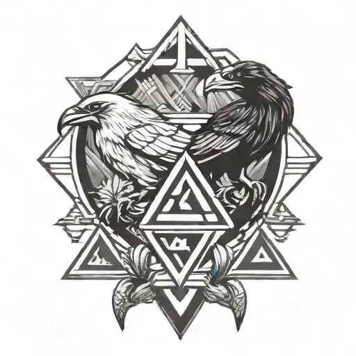 Two Ravens Of Odin With The Valknut In Viking Background
