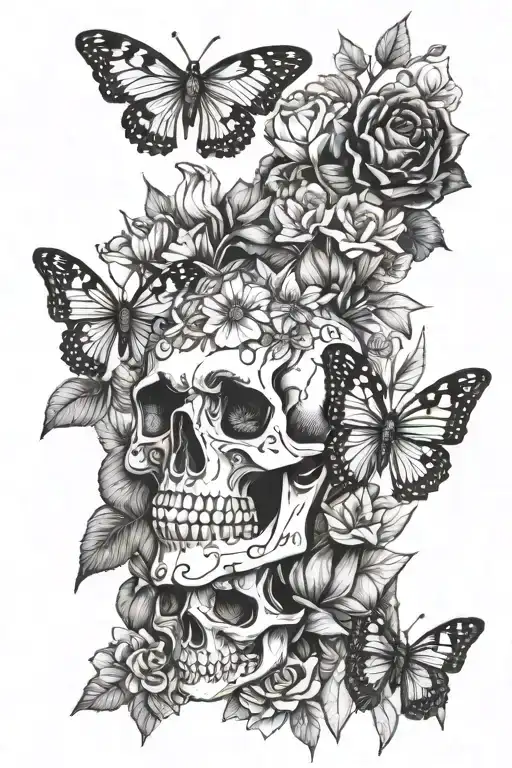 Skull With Flowers And Moths