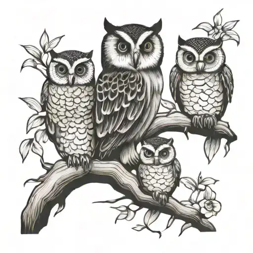 Mom Owl With 3 Babies On The Lake