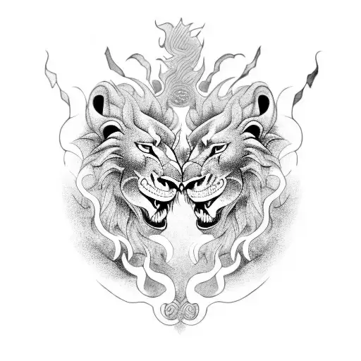 Dragon And Lion Fighting Together