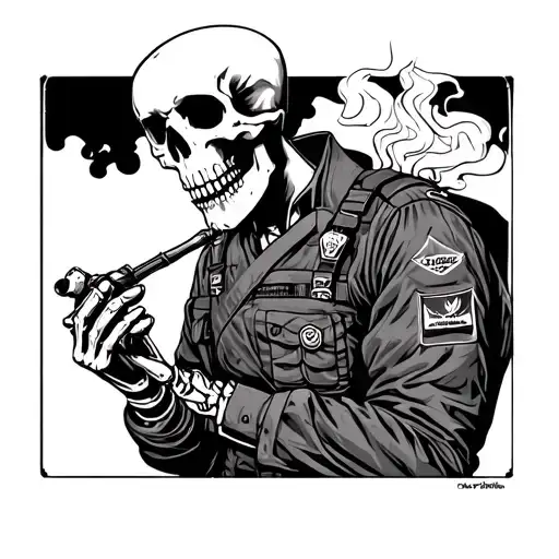 Skeleton Smoking Wearing Gi Uniform