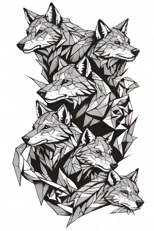 Origami Style Wolf With 3 Cubs