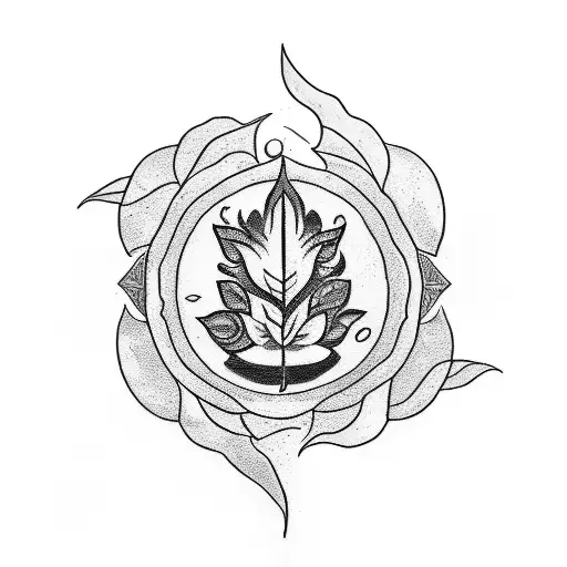 A Sketch Style Tattoo Of A Yin&yang Symbol With Leaves And Plants Surrounding It