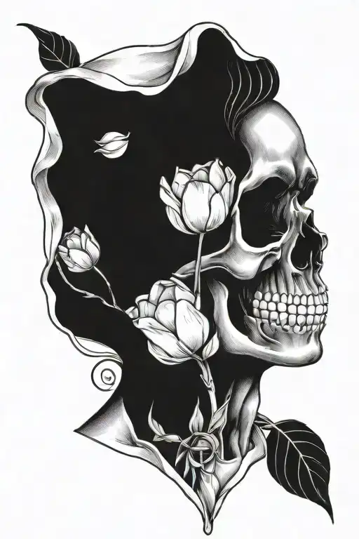 Skeleton Smelling A Tulip Blackwork
