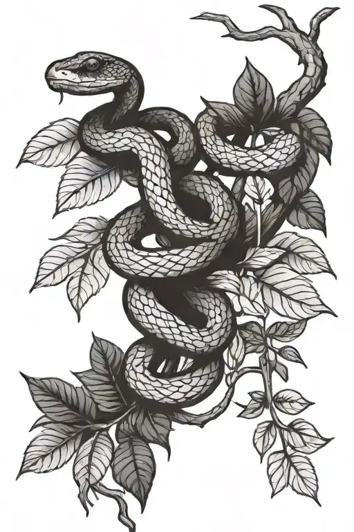 Snake Entwined With A Cocoa Tree Branch