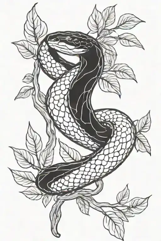 Black Evil Snake Entwined With A Cocoa Tree Branch