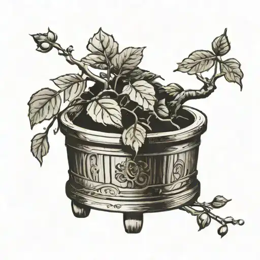 Fig Tree In A Wooden Pot That Has Metal Bands And Wheels