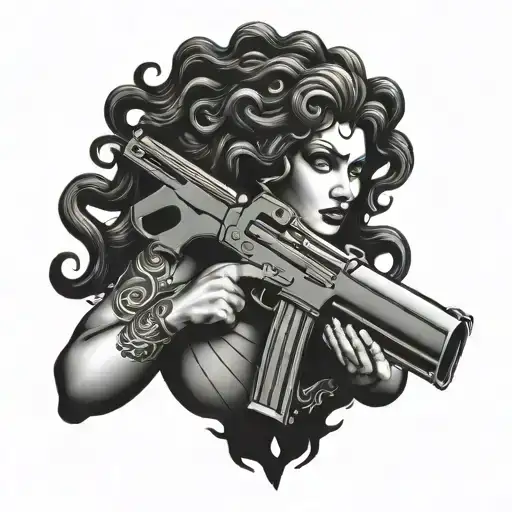 Medusa Holding A Double Barrel Shotgun