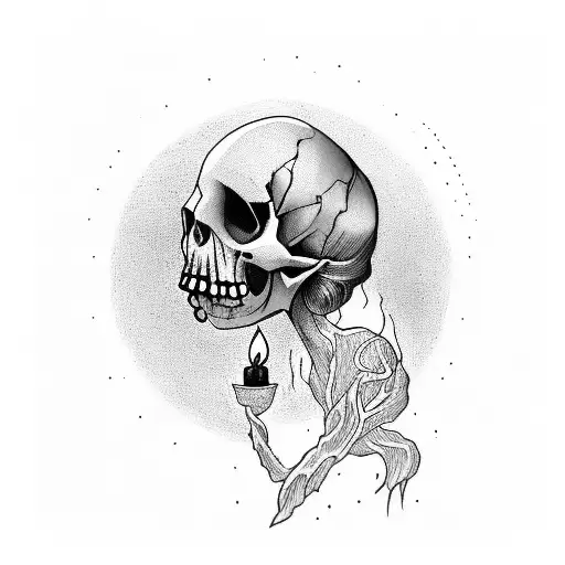 Dark Energy Girl Holding A Skull By Candle Light